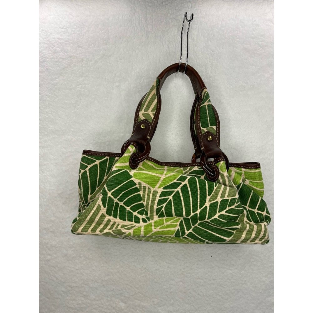 Fossil Womens Shoulder Bag Green Brown Floral Leaves Magnetic Canvas Pocket M - Picture 2 of 11